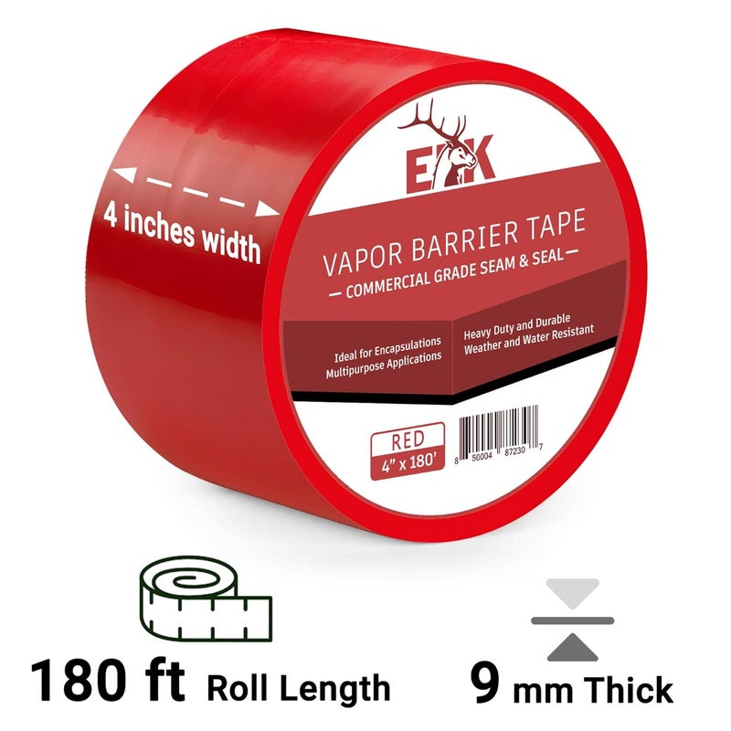ELK Vapor Barrier Tape - 4” x 180ft - PE 7mm Polyethylene Seam Tape - Moisture Barrier Seam & Seal for Crawlspace Encapsulations & Waterproof Marine Tape - Red - Image 4